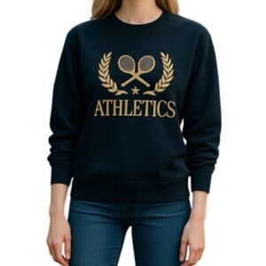 NOA 90s Vintage Vibe Crewneck Graphic Sweatshirt Navy Blue Yellow Tennis Club L